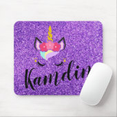 Gepersonaliseerde eenhoorn Paarse glitter Muismat (Met muis)