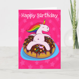 Gepersonaliseerde eenhoorns en donuts verjaardag K Kaart