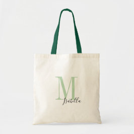 Gepersonaliseerde eenvoudige groene naam en monogr tote bag