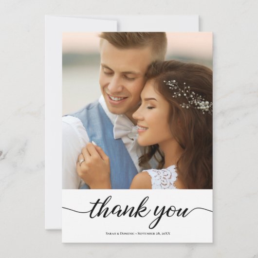 Gepersonaliseerde eenvoudige moderne bruiloft 2 fo bedankkaart (Voorkant)