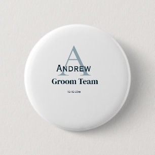 Gepersonaliseerde Eenvoudige Monogram Bruidegom Te Ronde Button 5,7 Cm