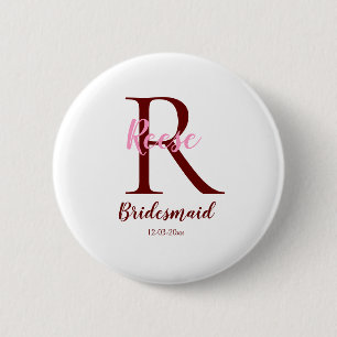 gepersonaliseerde eenvoudige monogram bruidsmeisje ronde button 5,7 cm