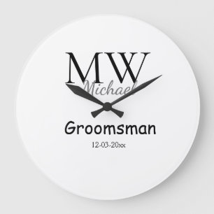 gepersonaliseerde eenvoudige monogram naam groomsm grote klok