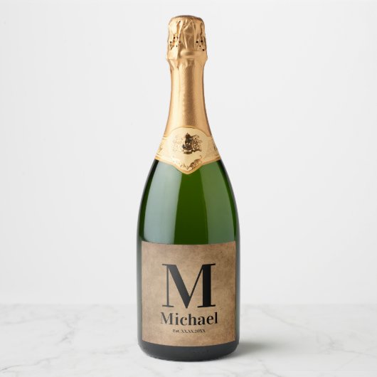 Gepersonaliseerde Eenvoudige Monogrammen Sparkling Wijnetiket (Voorkant)