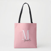 Gepersonaliseerde eenvoudige naam en monogram roze draagtas (Voorkant)