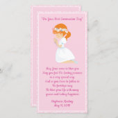 Gepersonaliseerde eerste communie Bladwijzer meisj Bedankkaart (Voorkant / Achterkant)