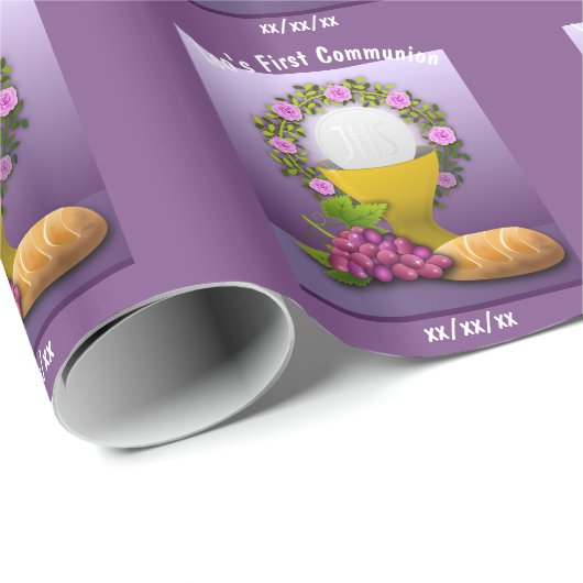 Gepersonaliseerde Eerste Communie Heilige Eucharis Cadeaupapier (Rol Hoek)