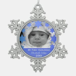 Gepersonaliseerde Eerste Hanukkah Tin Sneeuwvlok Ornament