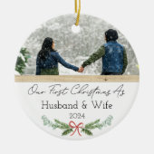Gepersonaliseerde eerste kerst als man en vrouw keramisch ornament (Voorkant)