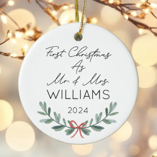 Gepersonaliseerde eerste kerst als Mr & Mrs Feeste Keramisch Ornament