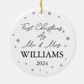 Gepersonaliseerde eerste kerst als Mr & Mrs Stars Keramisch Ornament (Achterkant)