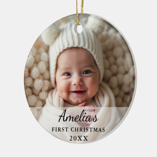 Gepersonaliseerde eerste kerst Baby foto Keramisch Ornament (Links)