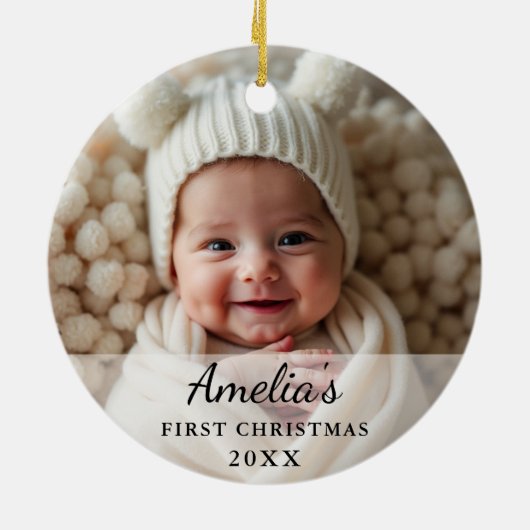 Gepersonaliseerde eerste kerst Baby foto Keramisch Ornament (Achterkant)
