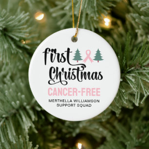 Gepersonaliseerde EERSTE KERST Borstkanker Gratis Keramisch Ornament