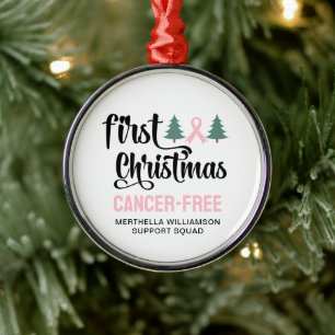 Gepersonaliseerde EERSTE KERST Borstkanker Gratis Metalen Ornament
