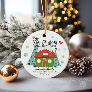 Gepersonaliseerde eerste kerst in een nieuw huis keramisch ornament
