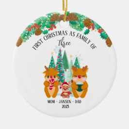 Gepersonaliseerde eerste kerst rendieren keramisch ornament