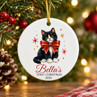 gepersonaliseerde eerste kerst smoking kat keramisch ornament