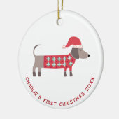 Gepersonaliseerde eerste kerst teckel hond keramisch ornament (Links)