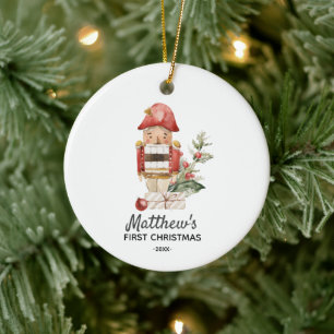 Gepersonaliseerde eerste kerstbaby Boy Nutcracker Keramisch Ornament