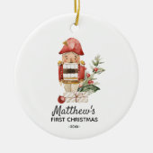 Gepersonaliseerde eerste kerstbaby Boy Nutcracker Keramisch Ornament (Voorkant)