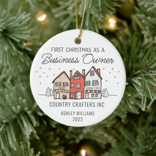 Gepersonaliseerde Eerste Kerstmis als Business Own Keramisch Ornament (Boom)