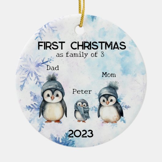Gepersonaliseerde Eerste Kerstmis als een Familie Keramisch Ornament (Voorkant)
