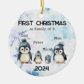Gepersonaliseerde Eerste Kerstmis als een Familie Keramisch Ornament
