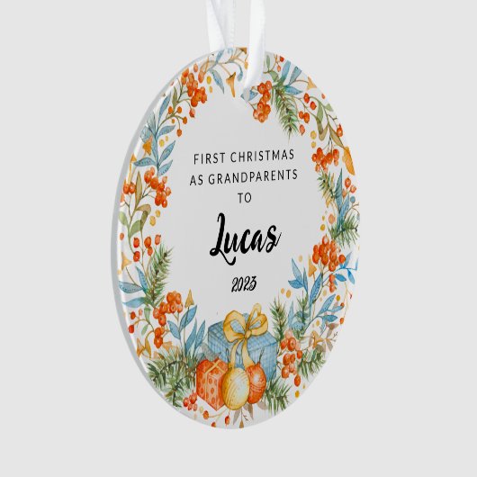 Gepersonaliseerde eerste Kerstmis als grootouders Ornament (voorkant)