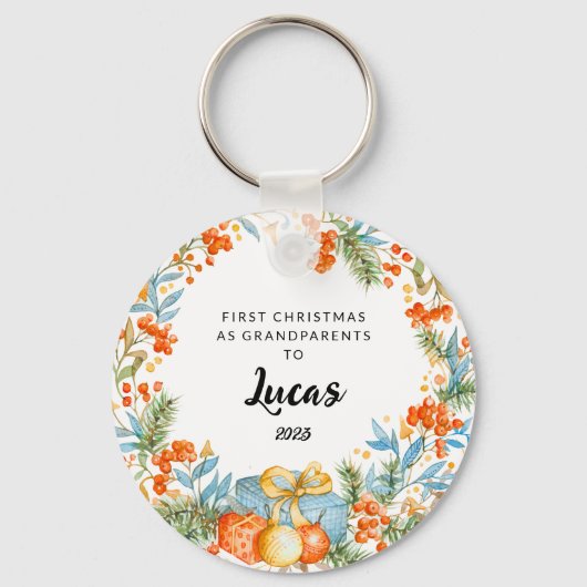 Gepersonaliseerde eerste Kerstmis als grootouders Sleutelhanger (Voorkant)