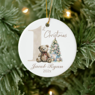 Gepersonaliseerde Eerste Kerstmis beer voor baby Keramisch Ornament