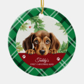 Gepersonaliseerde Eerste Kerstmis van de Dachshund Keramisch Ornament (Voorkant)