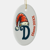 Gepersonaliseerde eerste letter naam en jaar Santa Keramisch Ornament (Rechts)