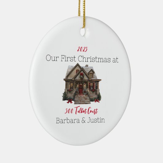 Gepersonaliseerde Eerste thuisversiering Keramisch Ornament (Rechts)