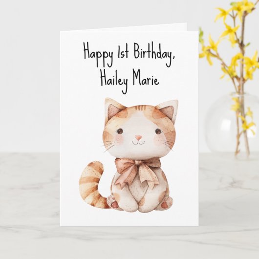 Gepersonaliseerde eerste verjaardag knuffel Speelg Kaart (Gele Bloem)