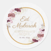 Gepersonaliseerde Eid Mubarak Roze Bloem Sticker (Voorkant)