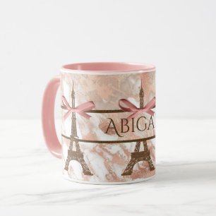 Gepersonaliseerde Eiffeltoren White, roze roze roz Mok