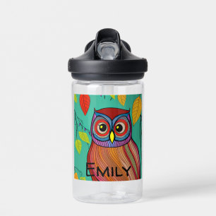 Gepersonaliseerde eigenzinnige kleurrijke Folk Art Waterfles