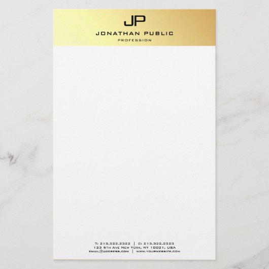 Gepersonaliseerde Elegant Goud Wit Sjabloon Modern Briefpapier (Voorkant)