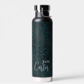 Gepersonaliseerde Elegant Green Black Leopard Waterfles (Links)