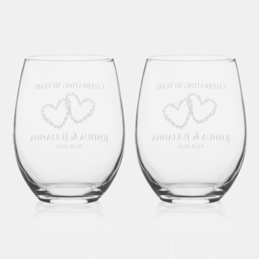 Gepersonaliseerde Elegant Hart 50ste Jubileum Gift Wijnglas Zonder Voet (Achterkant)