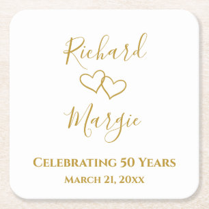 Gepersonaliseerde Elegant Modern 50ste Jubileum Pa Vierkante Kartonnen Onderzetter