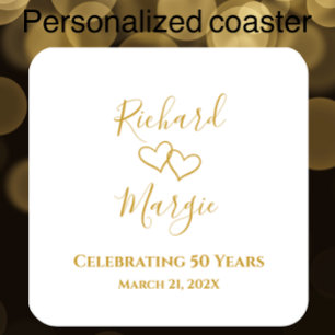 Gepersonaliseerde Elegant Modern 50ste Jubileum Pa Vierkante Kartonnen Onderzetter