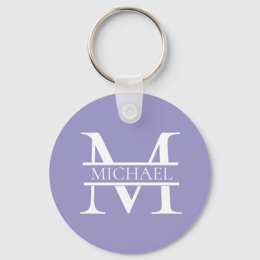 Gepersonaliseerde Elegant Paarse Monogram en Naam Sleutelhanger (Voorkant)