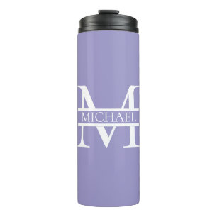 Gepersonaliseerde Elegant Paarse Monogram en Naam Thermosbeker