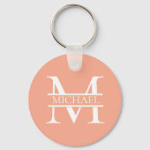 Gepersonaliseerde Elegant Perzik Monogram en Naam Sleutelhanger (Voorkant)