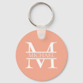 Gepersonaliseerde Elegant Perzik Monogram en Naam Sleutelhanger (Achterkant)