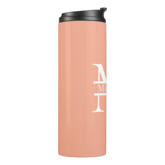 Gepersonaliseerde Elegant Perzik Monogram en Naam Thermosbeker (Gedraaid links)