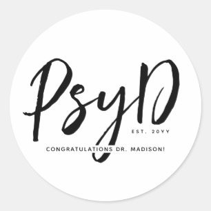 Gepersonaliseerde Elegant PsyD Doctor in de Psycho Ronde Sticker