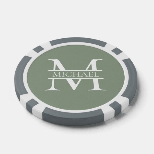 Gepersonaliseerde Elegant Sage Green Monogram & Na Poker Chips (Enkel)